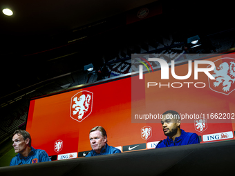 Netherlands trainer Ronald Koeman and Netherlands forward Cody Gakpo attend the press conference at the Allianz Arena for the UEFA Nations L...