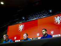 Netherlands trainer Ronald Koeman and Netherlands forward Cody Gakpo attend the press conference at the Allianz Arena for the UEFA Nations L...