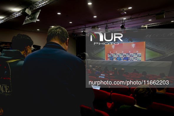 Netherlands trainer Ronald Koeman and Netherlands forward Cody Gakpo attend the press conference at the Allianz Arena for the UEFA Nations L...