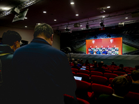 Netherlands trainer Ronald Koeman and Netherlands forward Cody Gakpo attend the press conference at the Allianz Arena for the UEFA Nations L...