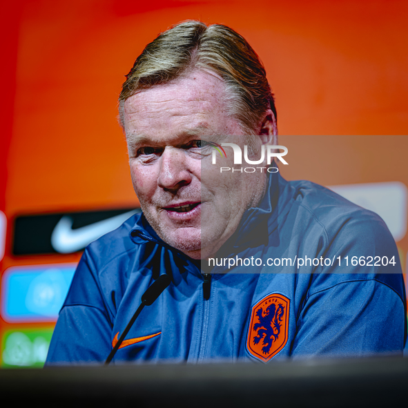 Netherlands trainer Ronald Koeman speaks during the press conference at the Allianz Arena for the UEFA Nations League, League phase, Matchda...