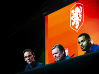 Netherlands trainer Ronald Koeman and Netherlands forward Cody Gakpo attend the press conference at the Allianz Arena for the UEFA Nations L...