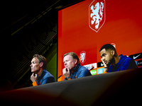 Netherlands trainer Ronald Koeman and Netherlands forward Cody Gakpo attend the press conference at the Allianz Arena for the UEFA Nations L...