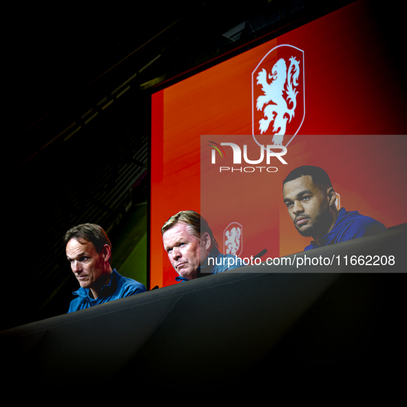 Netherlands trainer Ronald Koeman and Netherlands forward Cody Gakpo attend the press conference at the Allianz Arena for the UEFA Nations L...