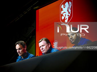 Netherlands trainer Ronald Koeman and Netherlands forward Cody Gakpo attend the press conference at the Allianz Arena for the UEFA Nations L...