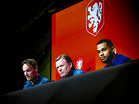 Netherlands trainer Ronald Koeman and Netherlands forward Cody Gakpo attend the press conference at the Allianz Arena for the UEFA Nations L...