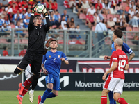 Dumitru Celeadnic, the goalkeeper of Moldova, is in action during the UEFA Nations League, League D, Group D2 match between Malta and Moldov...