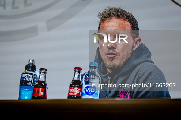 Germany trainer Julian Nagelsmann speaks during the press conference at the Allianz Arena for the UEFA Nations League, League phase, Matchda...