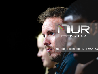 Germany trainer Julian Nagelsmann speaks during the press conference at the Allianz Arena for the UEFA Nations League, League phase, Matchda...