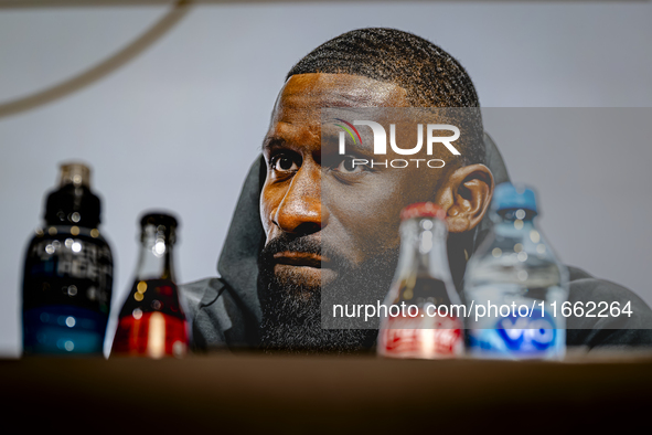 Germany defender Antonio Rudiger attends the press conference at the Allianz Arena for the UEFA Nations League, League phase, Matchday 4 sea...