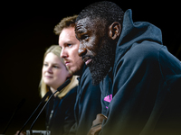 Germany defender Antonio Rudiger attends the press conference at the Allianz Arena for the UEFA Nations League, League phase, Matchday 4 sea...