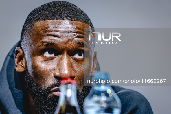 Germany defender Antonio Rudiger attends the press conference at the Allianz Arena for the UEFA Nations League, League phase, Matchday 4 sea...