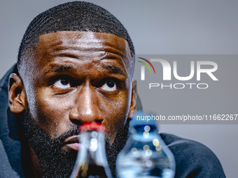 Germany defender Antonio Rudiger attends the press conference at the Allianz Arena for the UEFA Nations League, League phase, Matchday 4 sea...