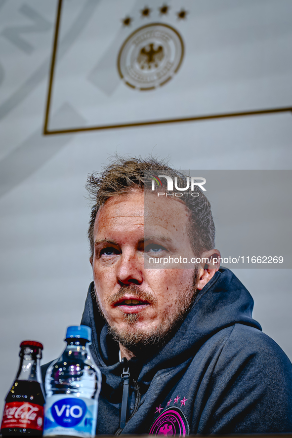 Germany trainer Julian Nagelsmann speaks during the press conference at the Allianz Arena for the UEFA Nations League, League phase, Matchda...