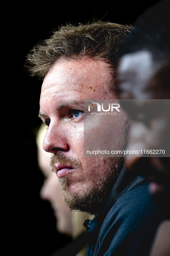 Germany trainer Julian Nagelsmann speaks during the press conference at the Allianz Arena for the UEFA Nations League, League phase, Matchda...