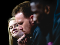 The press chief of Germany speaks during the press conference at the Allianz Arena for the UEFA Nations League, League phase, Matchday 4 of...