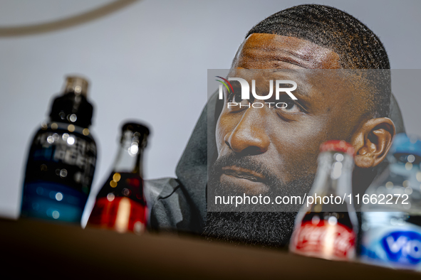 Germany defender Antonio Rudiger attends the press conference at the Allianz Arena for the UEFA Nations League, League phase, Matchday 4 sea...