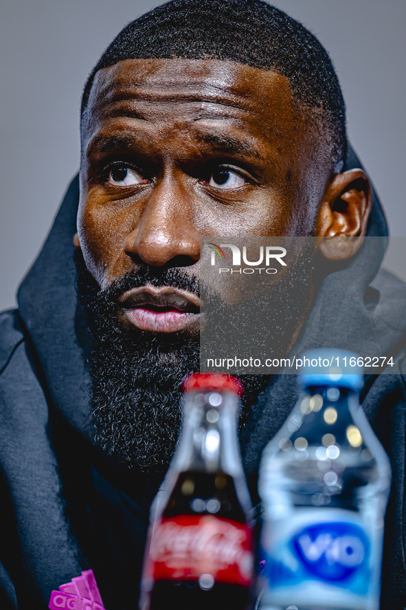 Germany defender Antonio Rudiger attends the press conference at the Allianz Arena for the UEFA Nations League, League phase, Matchday 4 sea...