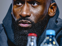 Germany defender Antonio Rudiger attends the press conference at the Allianz Arena for the UEFA Nations League, League phase, Matchday 4 sea...