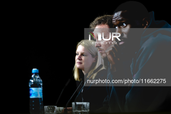 Germany trainer Julian Nagelsmann speaks during the press conference at the Allianz Arena for the UEFA Nations League, League phase, Matchda...