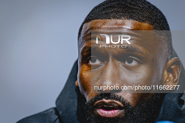 Germany defender Antonio Rudiger attends the press conference at the Allianz Arena for the UEFA Nations League, League phase, Matchday 4 sea...