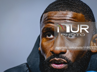 Germany defender Antonio Rudiger attends the press conference at the Allianz Arena for the UEFA Nations League, League phase, Matchday 4 sea...