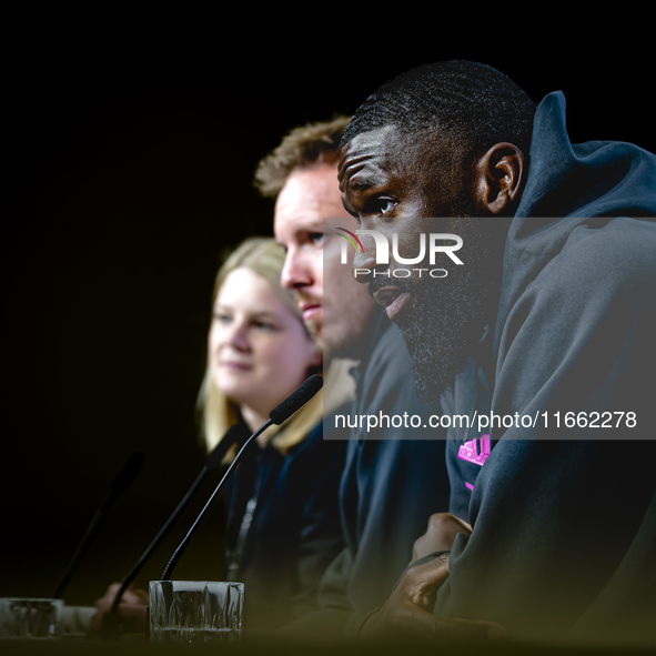 Germany defender Antonio Rudiger attends the press conference at the Allianz Arena for the UEFA Nations League, League phase, Matchday 4 sea...