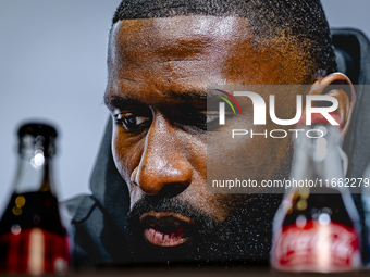 Germany defender Antonio Rudiger attends the press conference at the Allianz Arena for the UEFA Nations League, League phase, Matchday 4 sea...