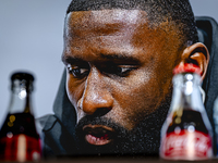 Germany defender Antonio Rudiger attends the press conference at the Allianz Arena for the UEFA Nations League, League phase, Matchday 4 sea...