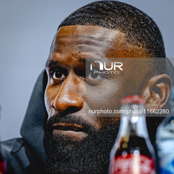 Germany defender Antonio Rudiger attends the press conference at the Allianz Arena for the UEFA Nations League, League phase, Matchday 4 sea...