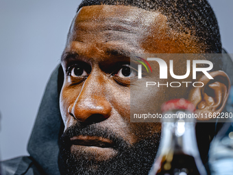 Germany defender Antonio Rudiger attends the press conference at the Allianz Arena for the UEFA Nations League, League phase, Matchday 4 sea...