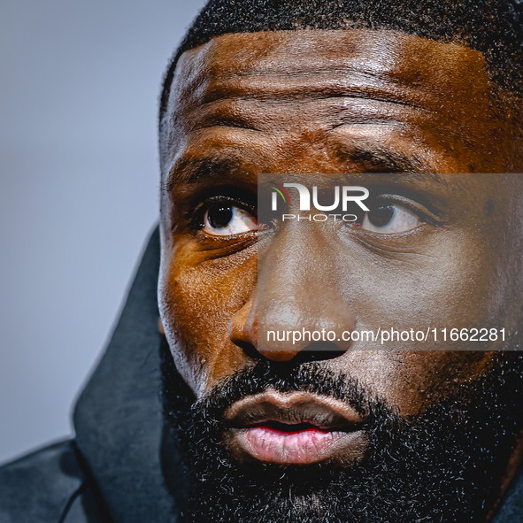 Germany defender Antonio Rudiger attends the press conference at the Allianz Arena for the UEFA Nations League, League phase, Matchday 4 sea...