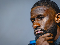 Germany defender Antonio Rudiger attends the press conference at the Allianz Arena for the UEFA Nations League, League phase, Matchday 4 sea...