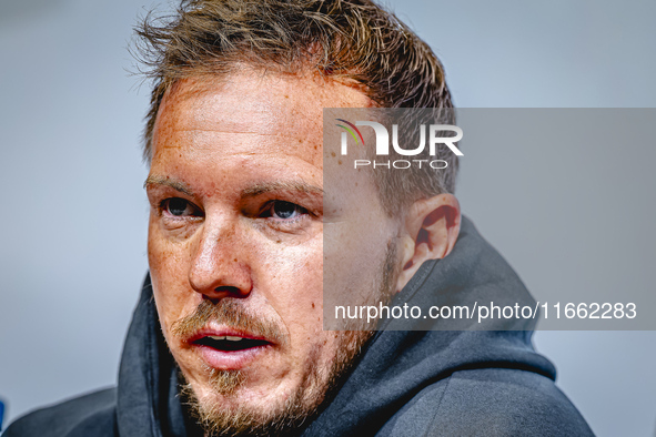 Germany trainer Julian Nagelsmann speaks during the press conference at the Allianz Arena for the UEFA Nations League, League phase, Matchda...