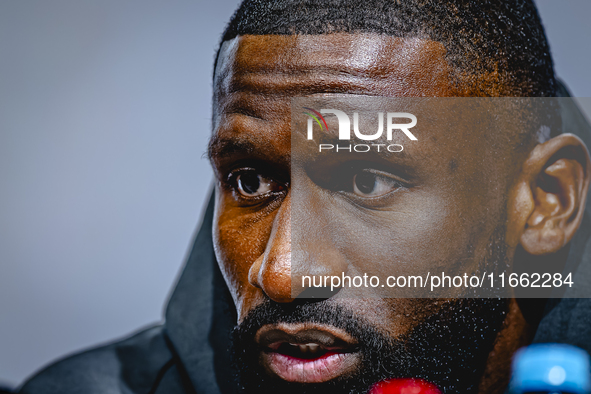 Germany defender Antonio Rudiger attends the press conference at the Allianz Arena for the UEFA Nations League, League phase, Matchday 4 sea...