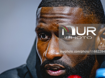 Germany defender Antonio Rudiger attends the press conference at the Allianz Arena for the UEFA Nations League, League phase, Matchday 4 sea...