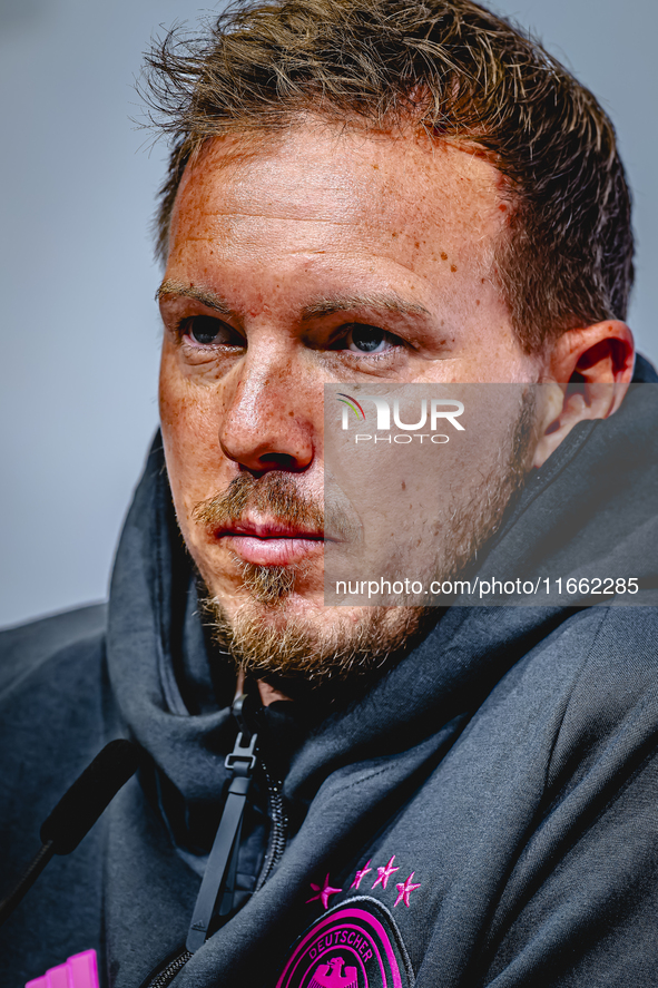 Germany trainer Julian Nagelsmann speaks during the press conference at the Allianz Arena for the UEFA Nations League, League phase, Matchda...