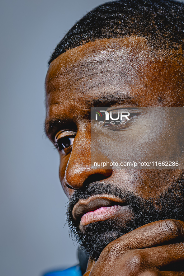 Germany defender Antonio Rudiger attends the press conference at the Allianz Arena for the UEFA Nations League, League phase, Matchday 4 sea...