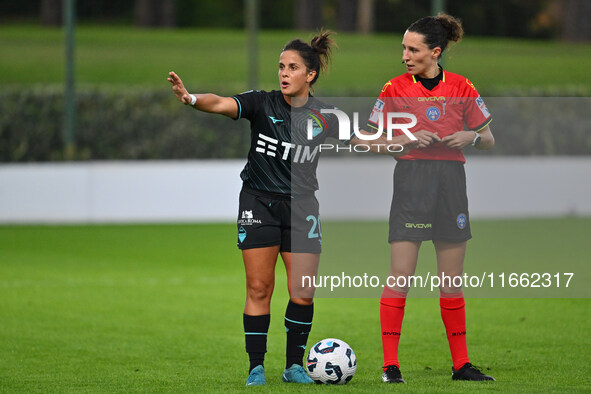 Flaminia Simonetti of S.S. Lazio and Referee Silvia Gasperotti are in action during the 6th day of the Serie A Femminile eBay Championship b...