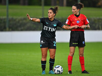 Flaminia Simonetti of S.S. Lazio and Referee Silvia Gasperotti are in action during the 6th day of the Serie A Femminile eBay Championship b...