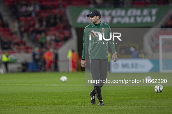 Adam Szalai, former team captain, works in his new position as a field trainer before the UEFA Nations League Group match at Puskas Arena in...