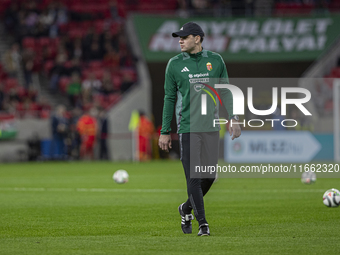 Adam Szalai, former team captain, works in his new position as a field trainer before the UEFA Nations League Group match at Puskas Arena in...