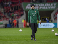 Adam Szalai, former team captain, works in his new position as a field trainer before the UEFA Nations League Group match at Puskas Arena in...