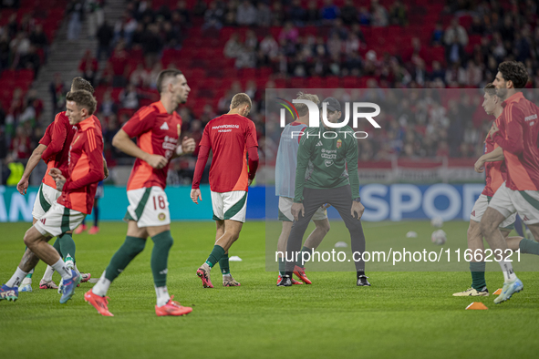 Adam Szalai, former team captain, works in his new position as a field trainer before the UEFA Nations League Group match at Puskas Arena in...