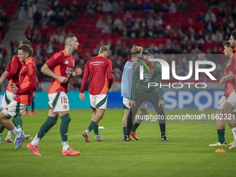 Adam Szalai, former team captain, works in his new position as a field trainer before the UEFA Nations League Group match at Puskas Arena in...