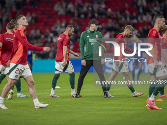 Adam Szalai, former team captain, works in his new position as a field trainer before the UEFA Nations League Group match at Puskas Arena in...