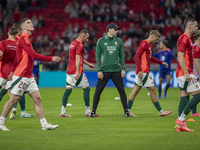 Adam Szalai, former team captain, works in his new position as a field trainer before the UEFA Nations League Group match at Puskas Arena in...