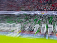 Hungarian fans and tricolor flags are present during the national anthem before the UEFA Nations League Group match at Puskas Arena in Budap...