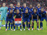 Team Netherlands stands before the UEFA Nations League Group match at Puskas Arena in Budapest, Hungary, on October 11, 2024. (