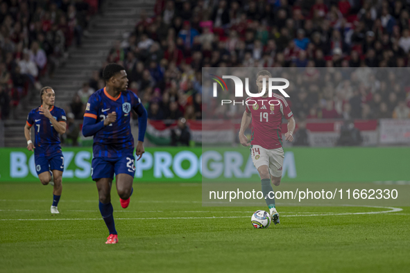 Barnabas Varga of Hungary participates in a UEFA Nations League Group match at Puskas Arena in Budapest, Hungary, on October 11, 2024. 